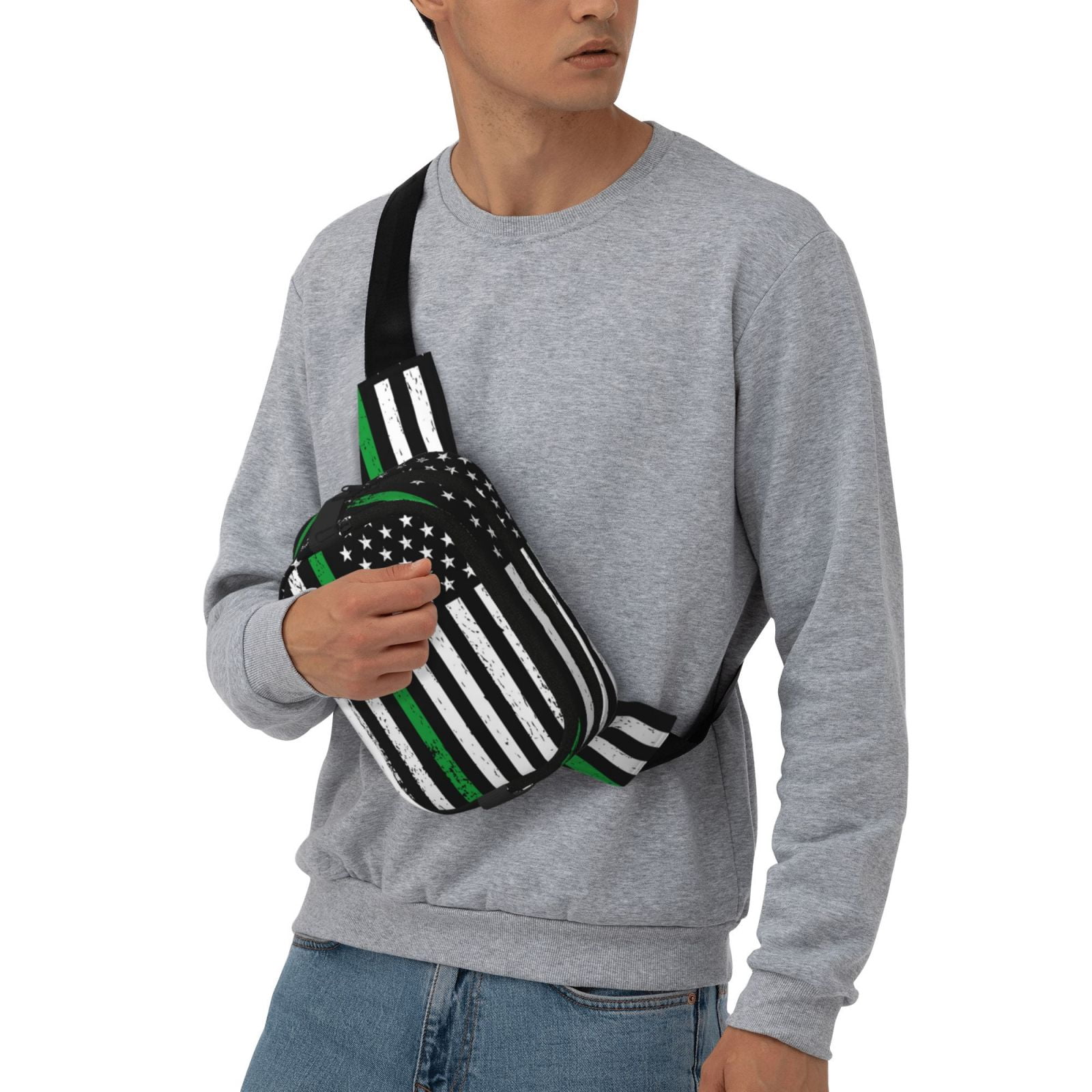 Fuzoiu American Flag Print Unisex Square Double Layer Waist Bag,Crossbody Fanny Pack Travel Workout Accessory