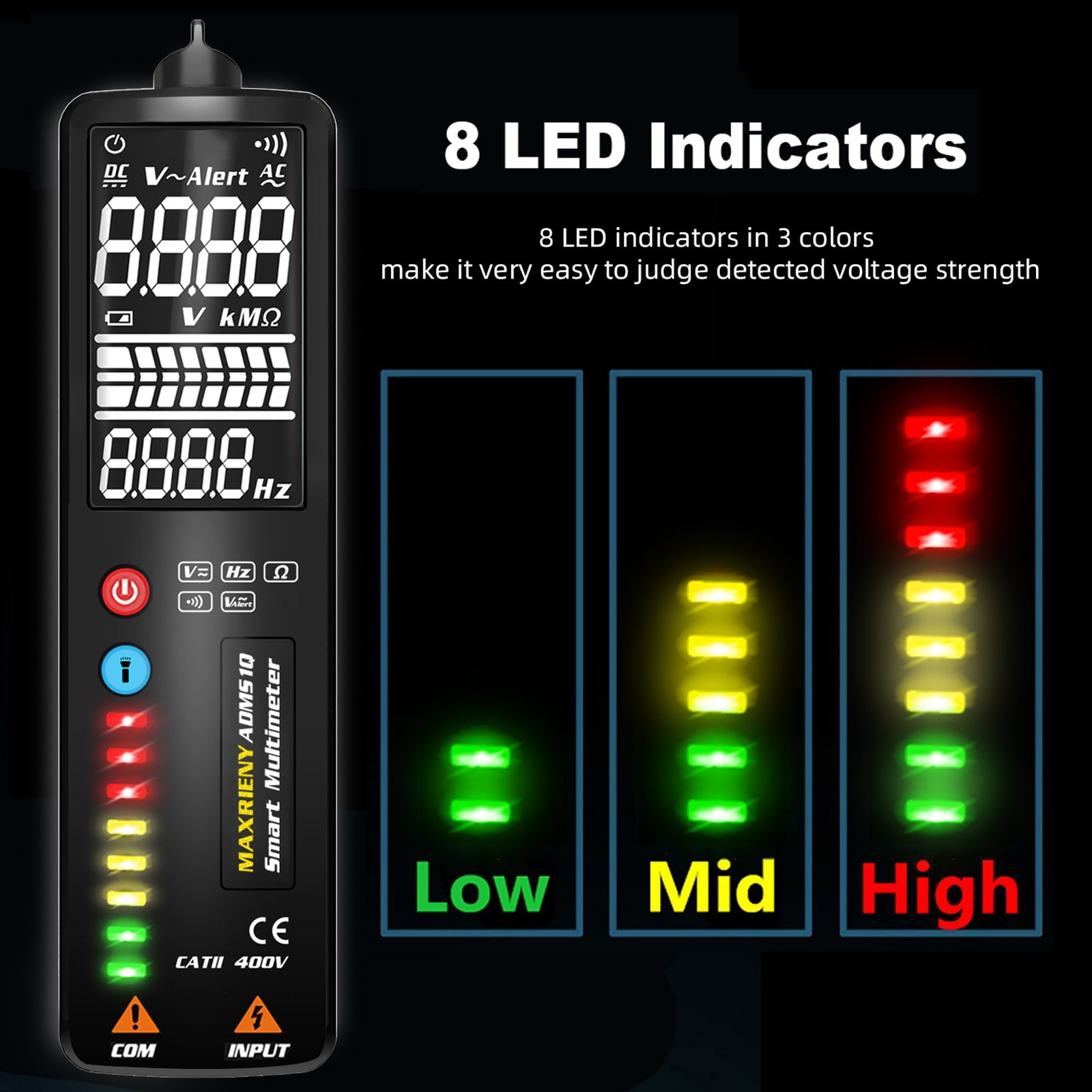 Digital Multimeter,KKmoon Volt Ohm Voltage Tester Meter ADMS1A Digital 2.4 Inch LCD Display Screen Multimeter 8 LED Indicators 3 Line Display Auto Voltage Tester Voltmeter Intelligent Multipurpose Digital Multimeter,KKmoon Volt Ohm Voltage Tester Meter ADMS1A Digital 2.4 Inch LCD Display Screen Multimeter 8 LED Indicators 3 Line Display Auto Voltage Tester Voltmeter Intelligent Multipurpose