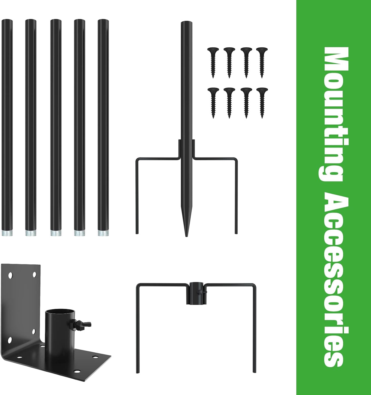Bird House Pole Mount Kit 96 Inch - Adjustable Hummingbird Bird Feeder Post Support Rod Universal Stand Set with 5 Prongs for Outdoor, Yard, Garden Decor, Black