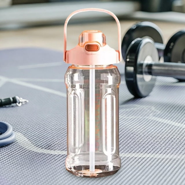 Botella de agua deportiva de gran capacidad con diseño a prueba de fugas y resistente a roturas, pajita, asa y soporte para teléfono, 2000ml/1500ml, rosa, plástico