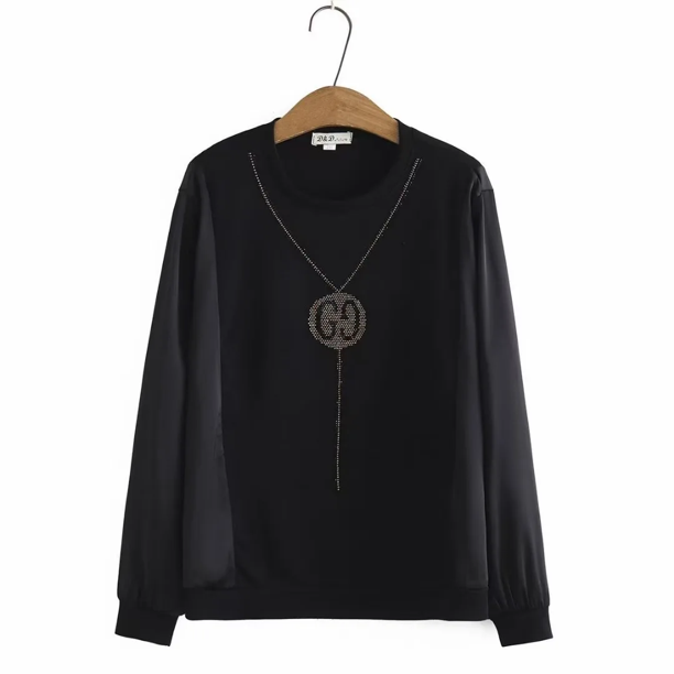 Colección de otoño liuwei Top de punto de seda helada para mujer con adornos de diamantes talla grande