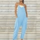thumbnail image 1 of ICHUANYI Clearance Fashion Women Casual Cold Shoulder Jumpsuit Solid Suspender Jumpsuits Wide Pocket Leg Pant(Blue, L) ICHUANYI WER2023080702843, 1 of 5