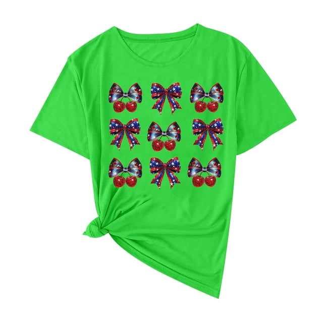 Camisas de Manga Corta para las Mujeres Moda Casual Impresión Cuello Redondo Suéter Tee Blusas