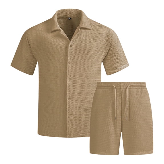 ZToonmas Men's 2 Piece Summer Co-Ord Set Camp Collar Shirt with Drawstring Shorts Button-down Outfit for Casual and Vacation