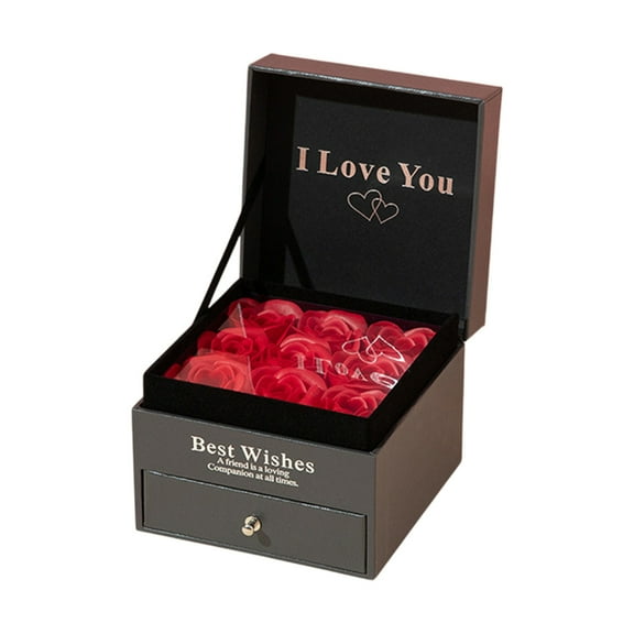 Black Valentine'S Day Gift Box With Preserved Rose And Necklace, Romantic Led Light, I Love You In 100 Languages, Perfect For Girlfriend, Wife, Anniversary