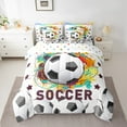 thumbnail image 3 of Feelyou Modern Football Gaming Twin Bedding Sets 7-Piece for Boy, Black White Honeycomb Bedding Comforter Set, Cartoon Sport Theme Reversible Sheet Sets, Super Cozy Room Decor, 3 of 9