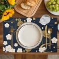 thumbnail image 4 of Yellow Flower Placemats Set of 12, Japanese Style Floral Leaf Textured Navy Blue Placemats for Dining Table, Place Mats for Kitchen Tabletop, Waterproof Wipeable Dining Table Mats Set, 4 of 9