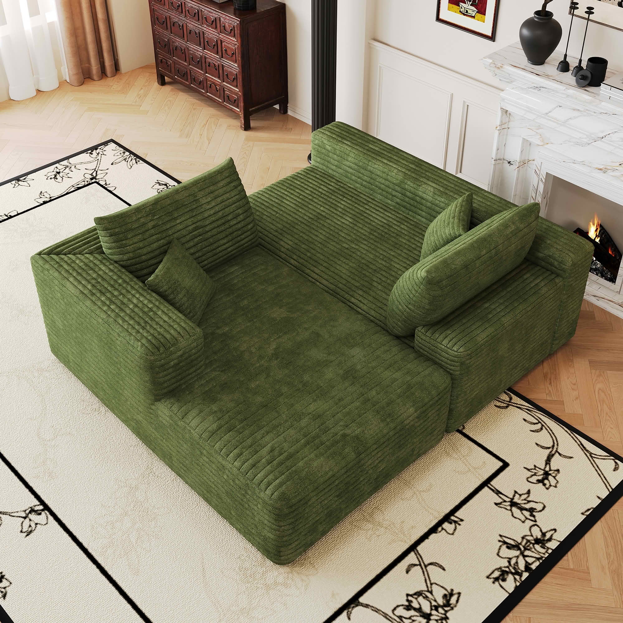 MAYEERTY 103 Inch L‑Shaped Cloud Sectional Sofa, Modern Minimalist Deep‑Seat Corner Couch, Plush Corduroy Upholstered Reversible Sofa, No‑Assembly Required for Living Room Apartment
