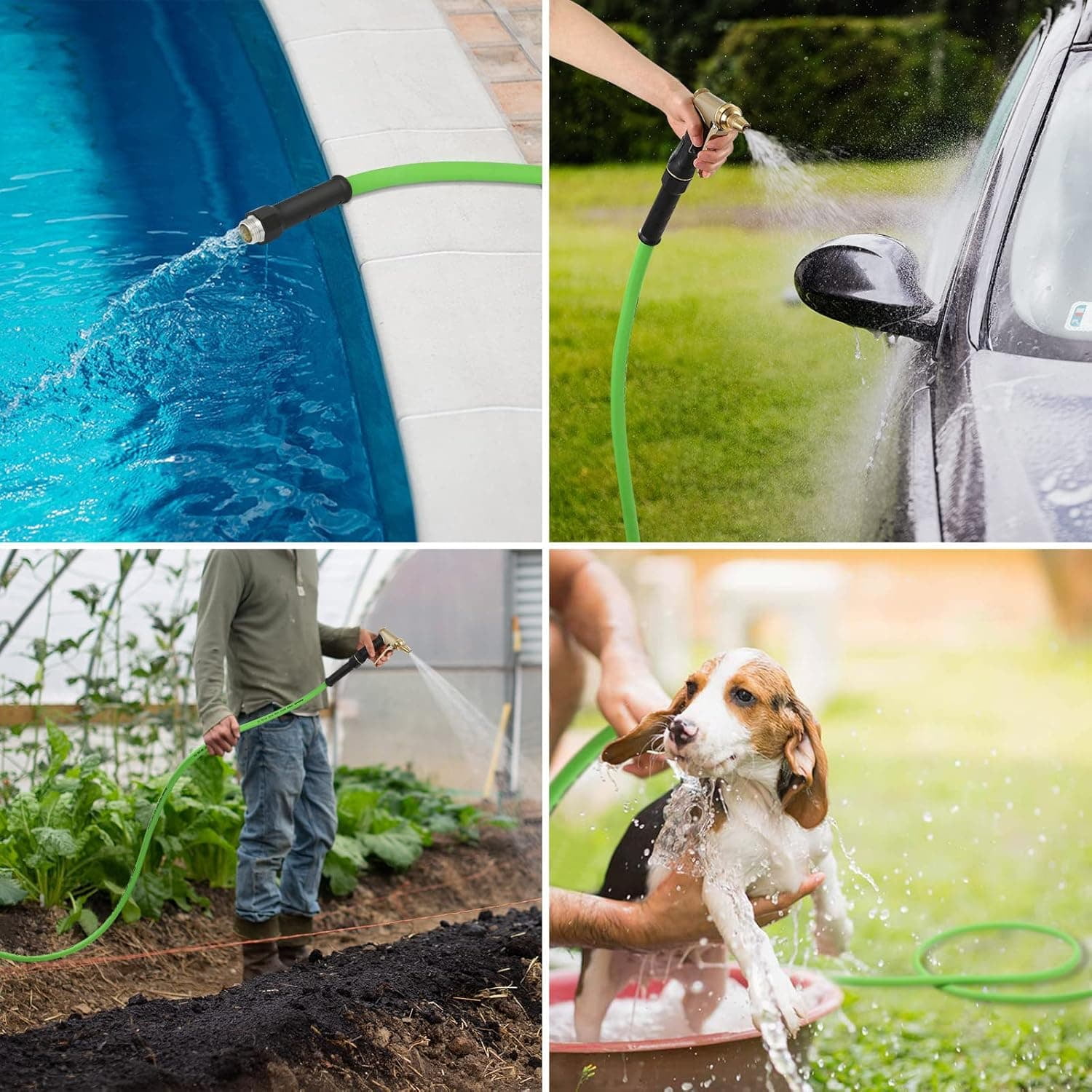 Garden Hose 50 ft x 5/8", Water Hose with Swivel Handle, Heavy Duty, Lightweight, Flexible Hose for Plants, Car, Yard, 3/4 Inch Solid Fittings, Drinking Water