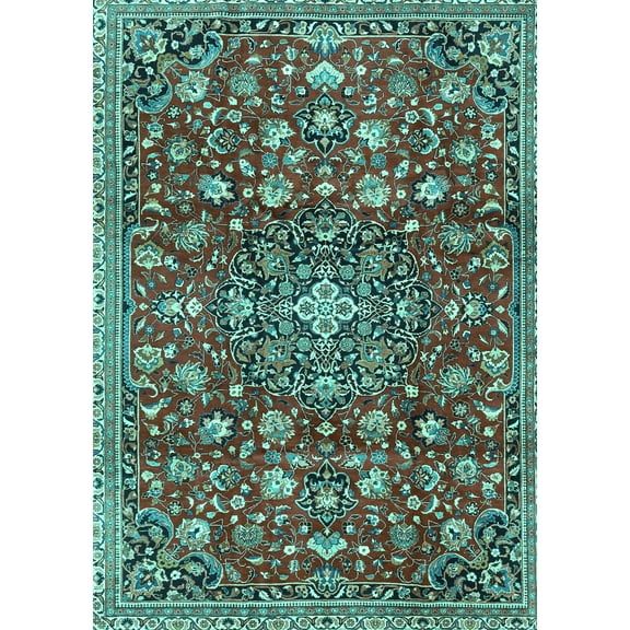 Ahgly Company Machine Washable Indoor Rectangle Persian Turquoise Blue Traditional Area Rugs, 5' x 7'