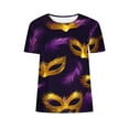 thumbnail image 5 of Ounisa 2025 Womens Short Sleeve Tops Mardi Gras Costumes Fashion Round Neck Color Printed Blouse, 5 of 5
