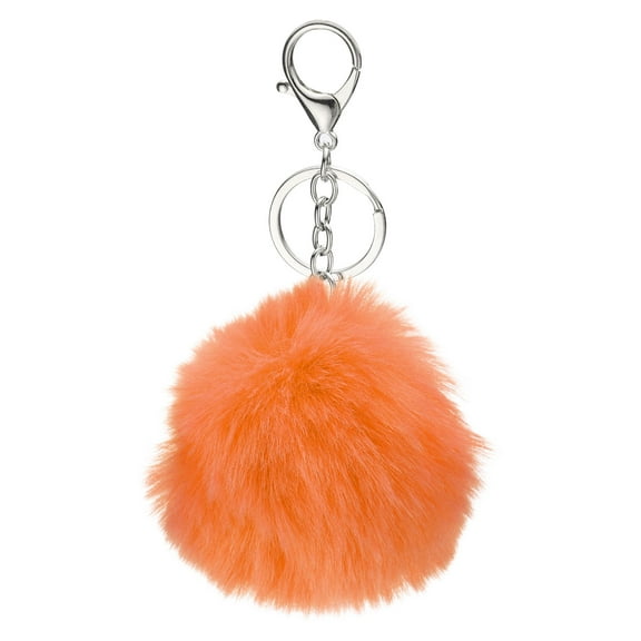 Uxcell Pom Pom Keychain, 8 cm Soft Cute Fluffy Ball Key Ring, Orange