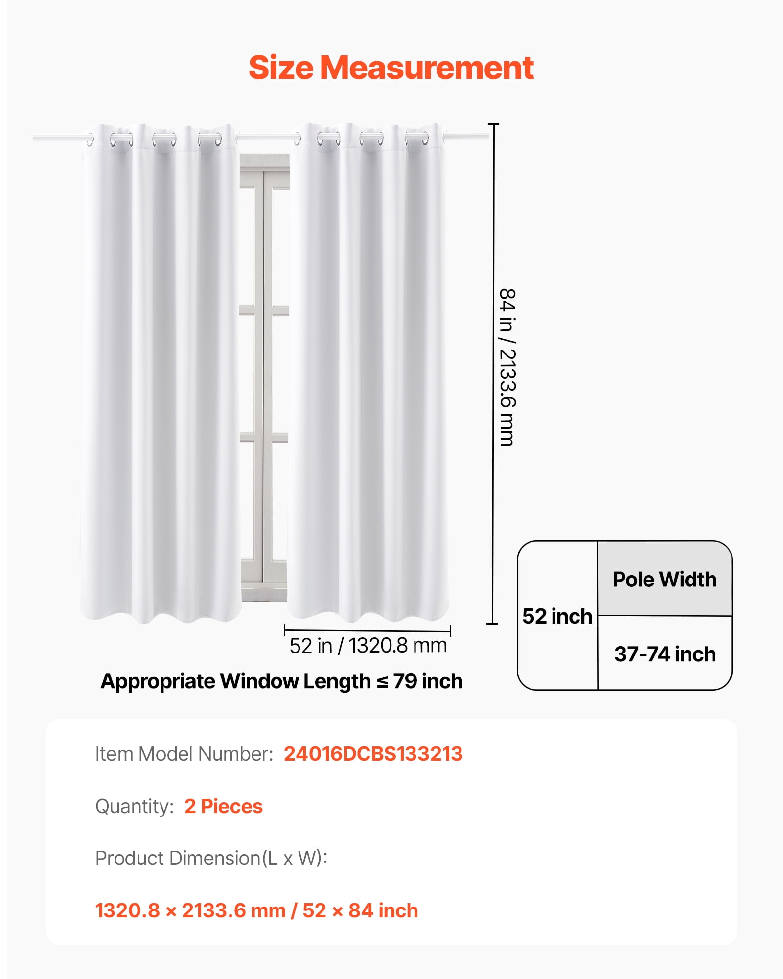 VEVOR Blackout Curtains, White Blocking Drapes for Bedroom and Living Room, 2 Panels Set Grommet Room Darkening Curtain, Solid Thermal Insulated Drapes, Noise Reducing Window Treatments, 52x84 inch