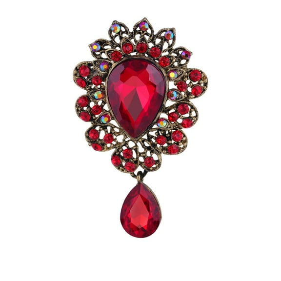 Women Wedding Scarf Red Crystal Brooch Pin Clothing Accessories