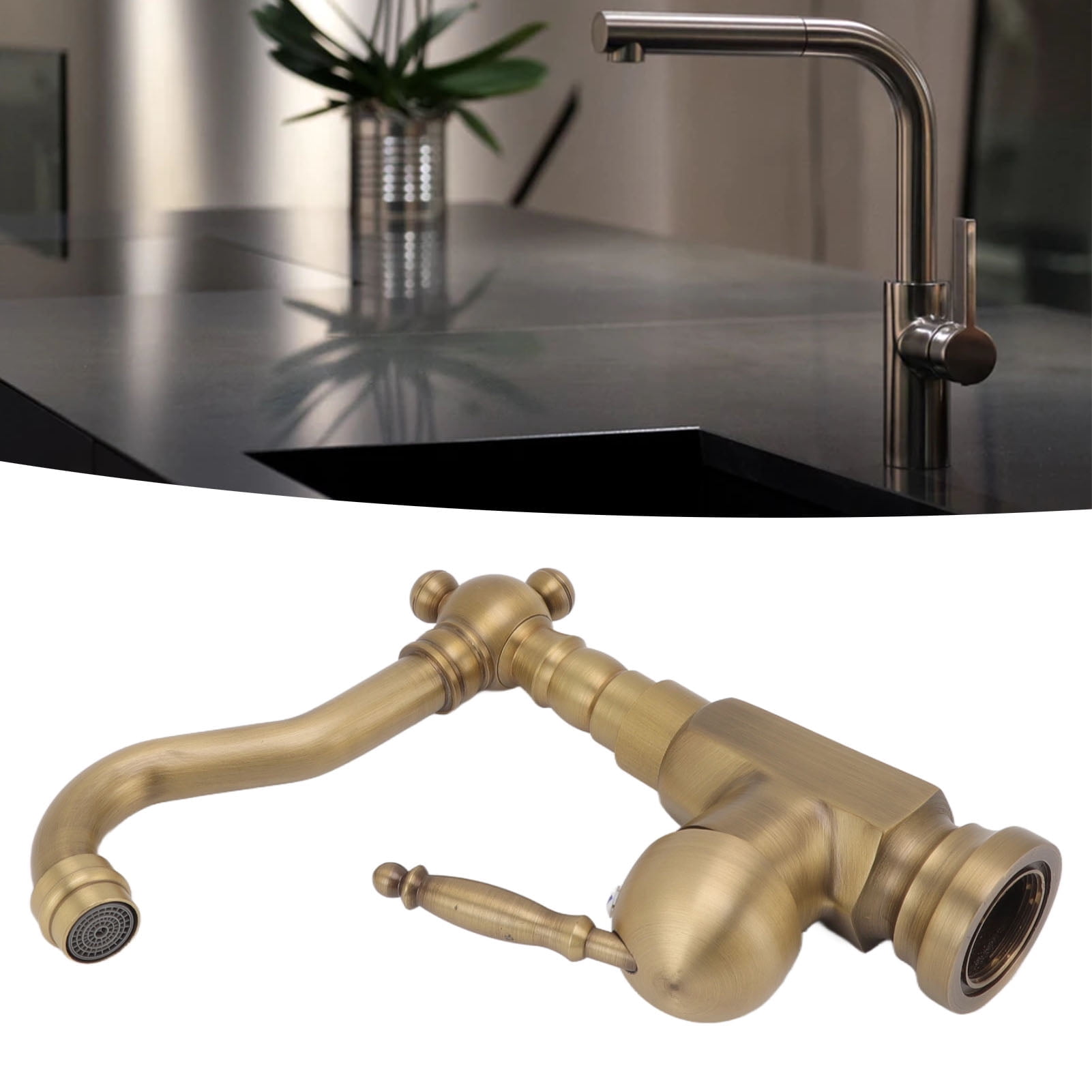 Riousery Bathroom Sink Faucet Antique Brass Vanity Mixer Faucet Tap Heightening Single Handle Wash Basin Tap