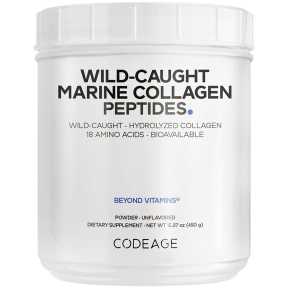 Codeage Marine Collagen Powder - Wild-Caught Hydrolyzed Fish Collagen Peptides - Type 1 & 3 Collagen Protein Supplement - Amino Acids for Skin, Hair, Nails - Paleo Friendly, Non-GMO, 15.87 Ounces