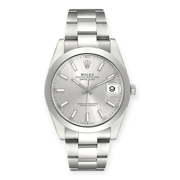 Pre-Owned Rolex Datejust 41 Sliver Dial 126300 Smooth Bezel Steel Mens Watch