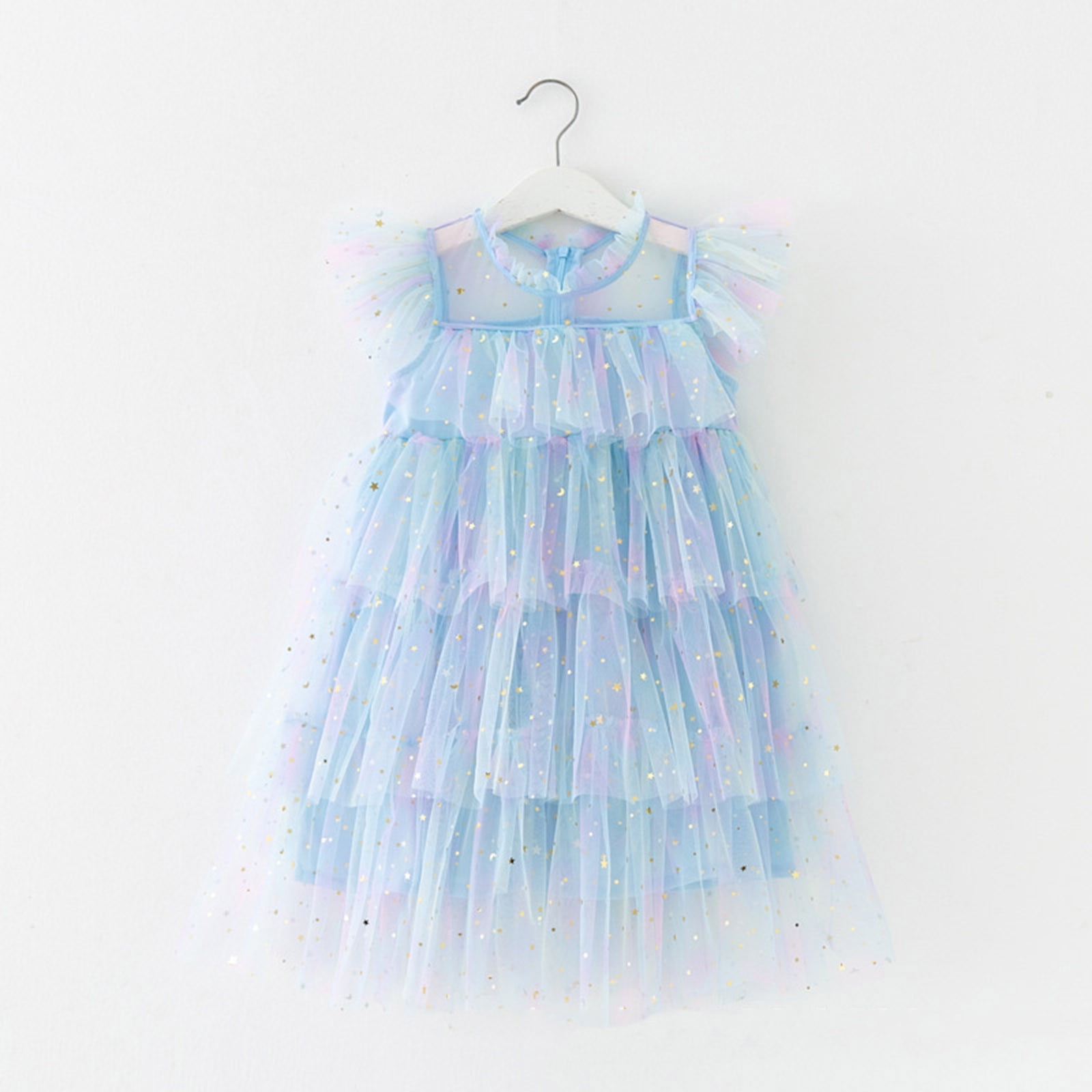 Splozh Birthday Dress for Girls 1-8 Years Toddler Girls Fly Sleeve Rainbow Star Prints Tulle Princess Dress Dance Party Dresses Clothes,Purple,1-2 Years