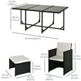 thumbnail image 3 of Outsunny 11 Pieces Wicker Patio Dining Set, Space-saving Outdoor Furniture Set with Removable Cushions, Glass Top Dining Table, 6 Armchairs, 4 Ottomans, PE Rattan Conversation Set, 3 of 9