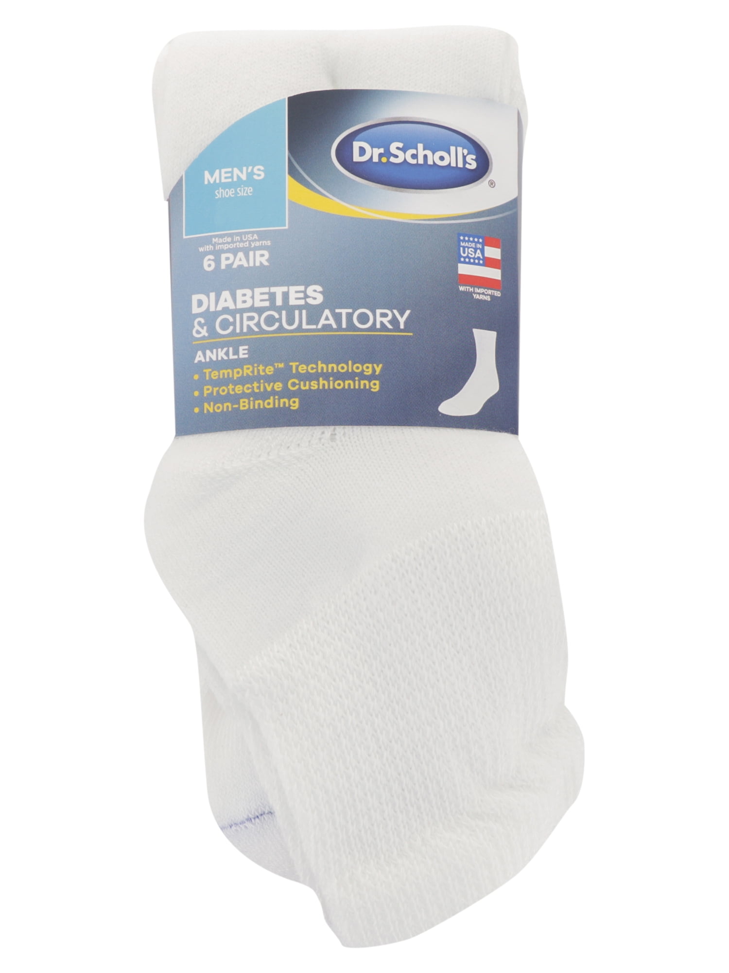 Dr Scholl's Men's Diabetic Ankle Socks 2-Pack " BIG & TALL" MADE IN USA NEW! 