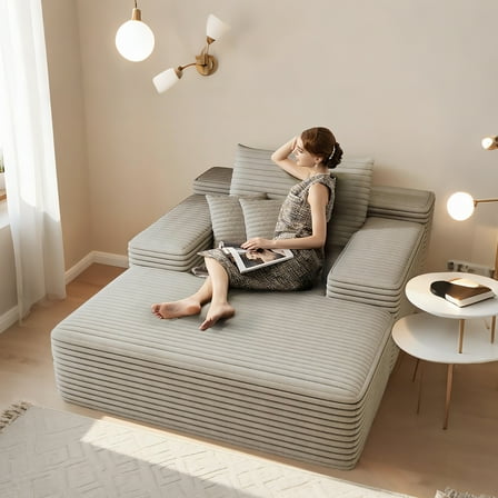 68" Oversized Chaise Lounge Chair Indoor, Upholstered Sofa Bed with Fluffy Faux Fur, Plush Cloud Sofa Sleeper Couch for Living Room, Comfy Lounge Chair (Camel)