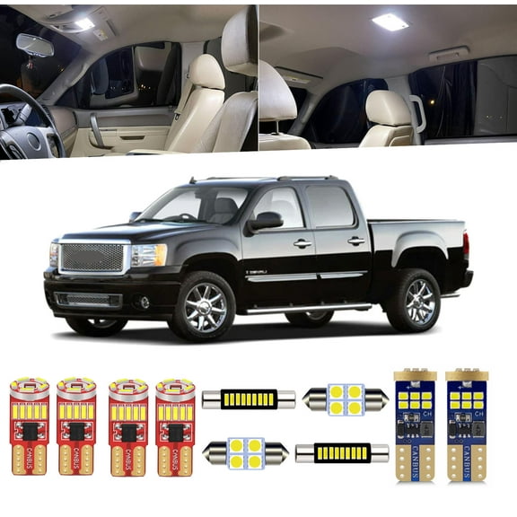 12 Piece Car Interior LED Lights Kit for GMC Sierra 1500 2500 3500 2007-2013 Interior LED Light Bulbs Packag Kit License Plate Light Bulb Install Tool