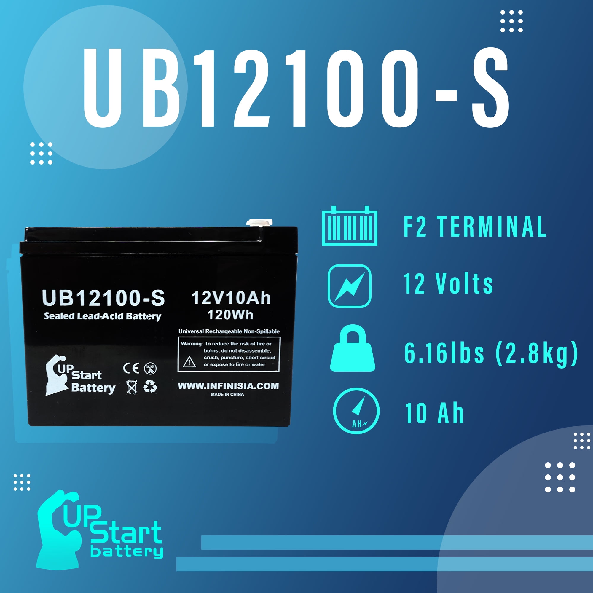 3x Pack Neuton Mowers CE5 Battery Replacement UB12100 S Universal Sealed Lead Acid Battery 12V 10Ah 10000mAh F2 Terminal AGM SLA Walmart