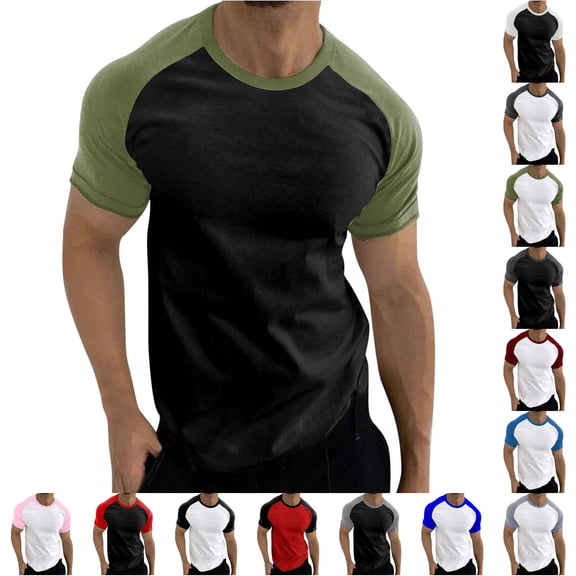 XIAONU Color Block Raglan Tee For Men Crew Neck Fitted Short Sleeve Sport Top
