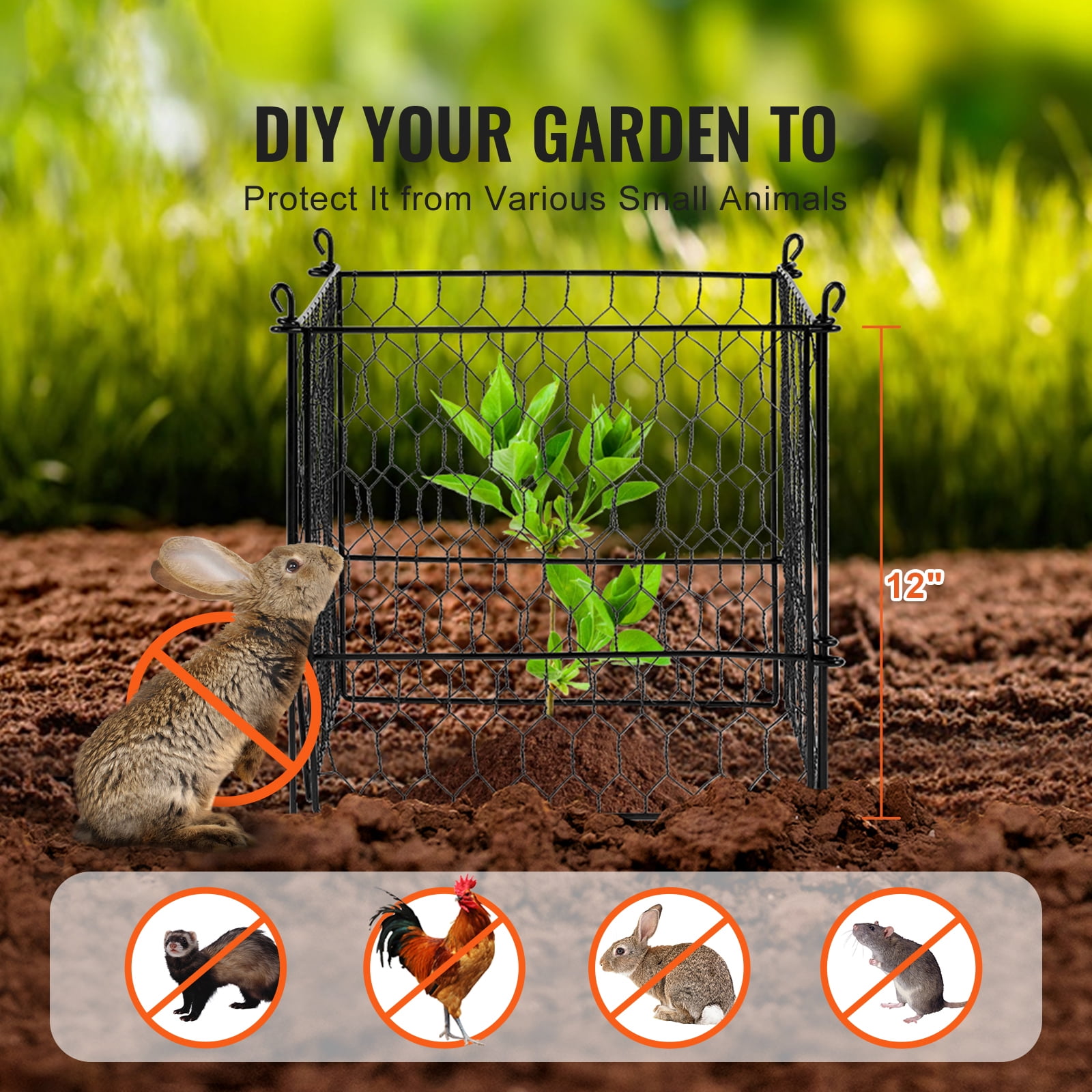 KFFKFF Set of 4 Animal-Resistant Plant Guards, Dimensions 13.4'' x 13.4'', Constructed with Chicken Wire, Ideal for Outdoor Flora, Blooms & Veggies, Deters Rabbits, Chickens, Squirrels