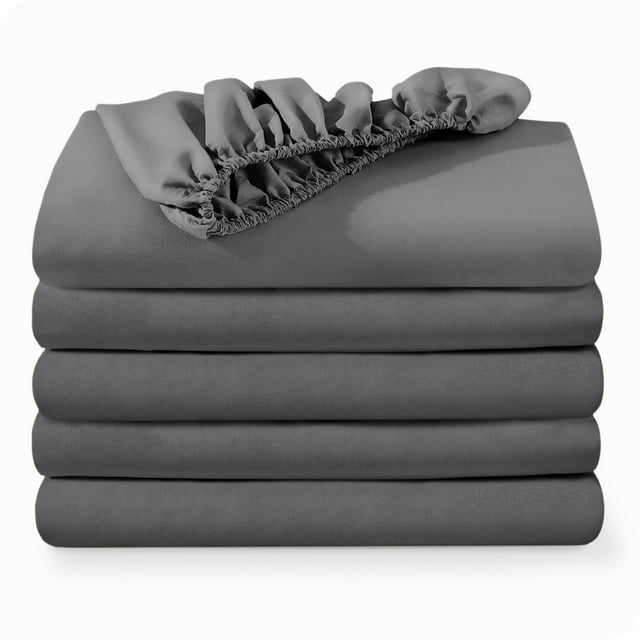 Bare Home Lot de 5 Draps-Housses - Premium 1800 Collection - Ultra Doux - Poche Profonde - Lit Simple, Gris