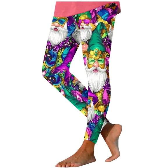 QQAMB Womens High Waisted Leggings Tights Mardi Gras Printed Skinny Pant Stretchy Yoga Pant for Running Workout Purple 3XL