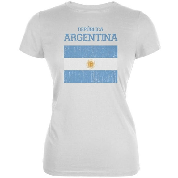 World Cup Distressed Flag Republica Argentina White Juniors Soft T-Shirt - Small