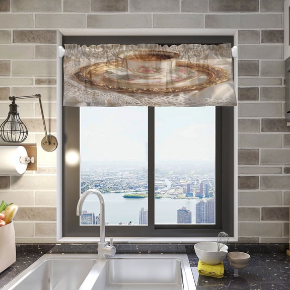 BZSMCE Alance Curtains A Delicate Porcelain Cup Of Coffe Design Modern Style Pattern Window Curtain Valance 52W" x 18L" for Kitchen Living Room Bedroom