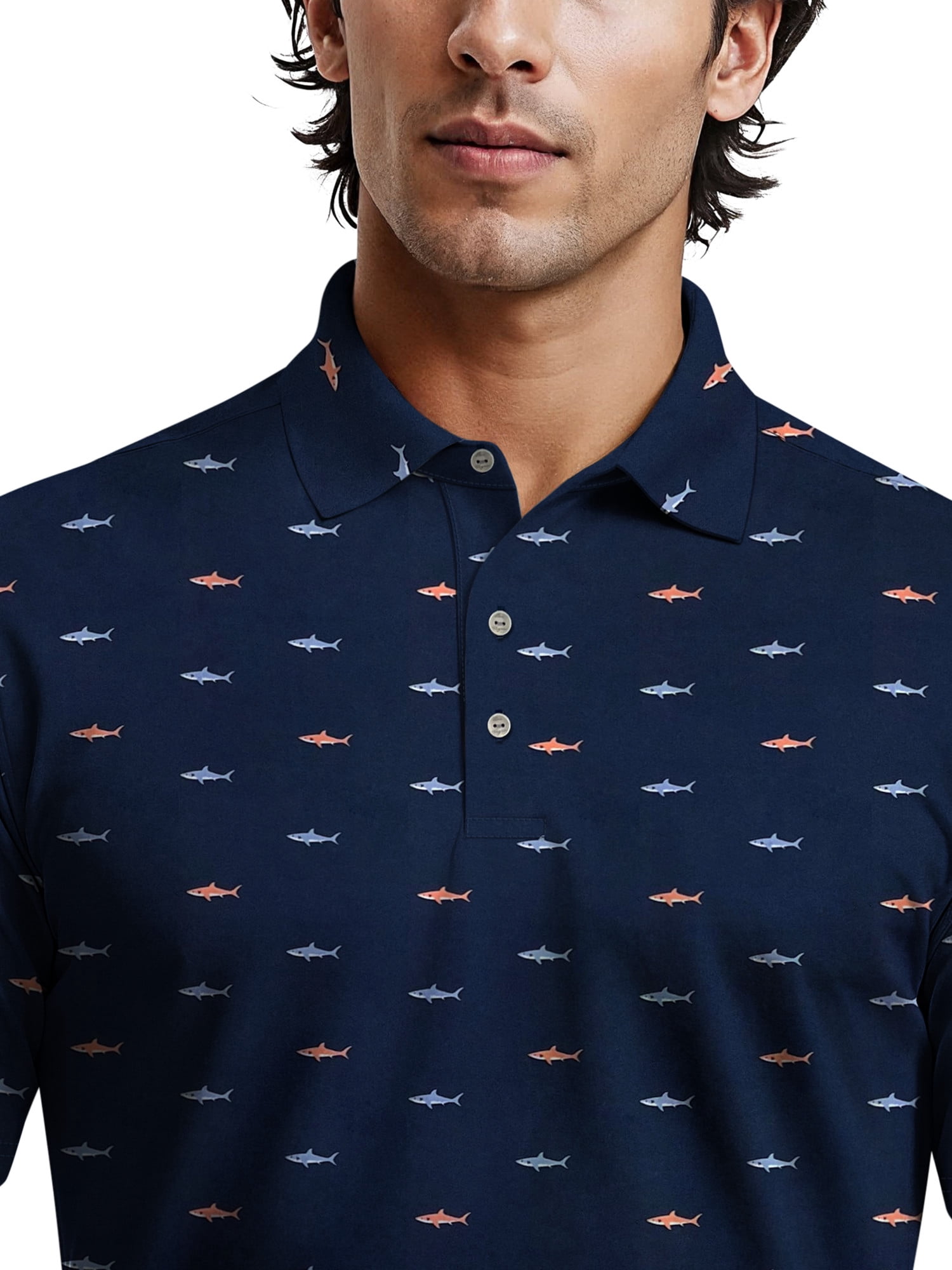 Ben Hogan Men's & Big Men's Performance Shark Print Golf Short Sleeve Polo Shirt, up to 5XL