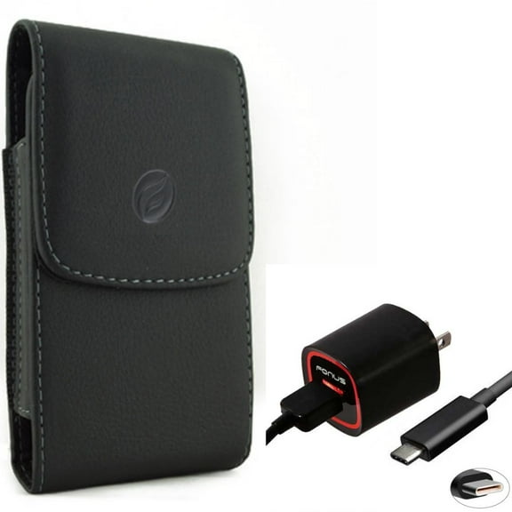 Home Charger   Case Belt Clip for Motorola One 5G Ace Phone - 2.4A USB Cable TYPE-C 6ft and Leather Holster Cover Pouch Combo for Motorola One 5G Ace (2021)