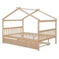 thumbnail image 6 of Harper & Bright Designs Full Size Wooden House Bed with Trundle, Wood Montessori Daybed Frame with Roof for Kids Teens, Natural, 6 of 10