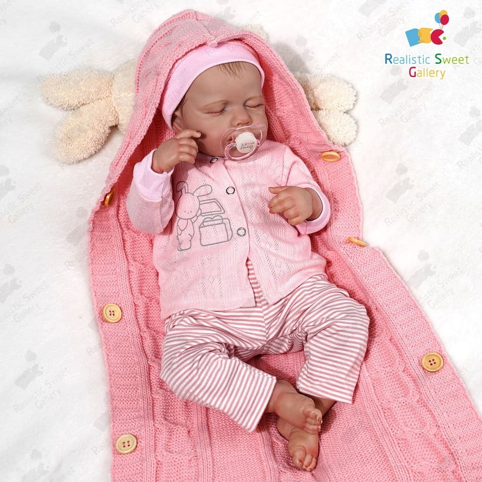 Rsgdolls Realistic 18-inch Reborn Doll with Baby Girl Hair, Bottle Pacifier, Magnetic Pacifier, Lifelike Sleeping Girl
