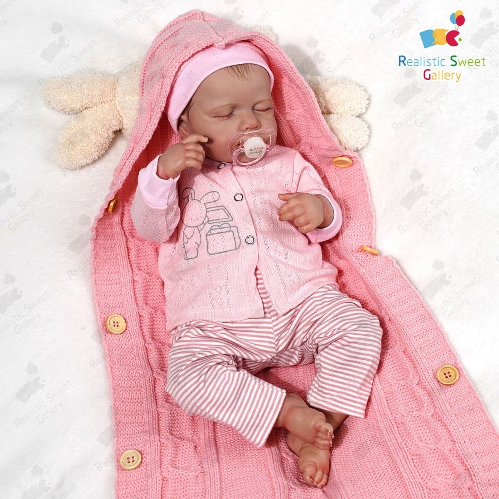 Rsgdolls Muñeca Reborn Realista de 18 Pulgadas con Cabello de Niña, Biberón, Chupete Magnético, Durmiendo Realista 6