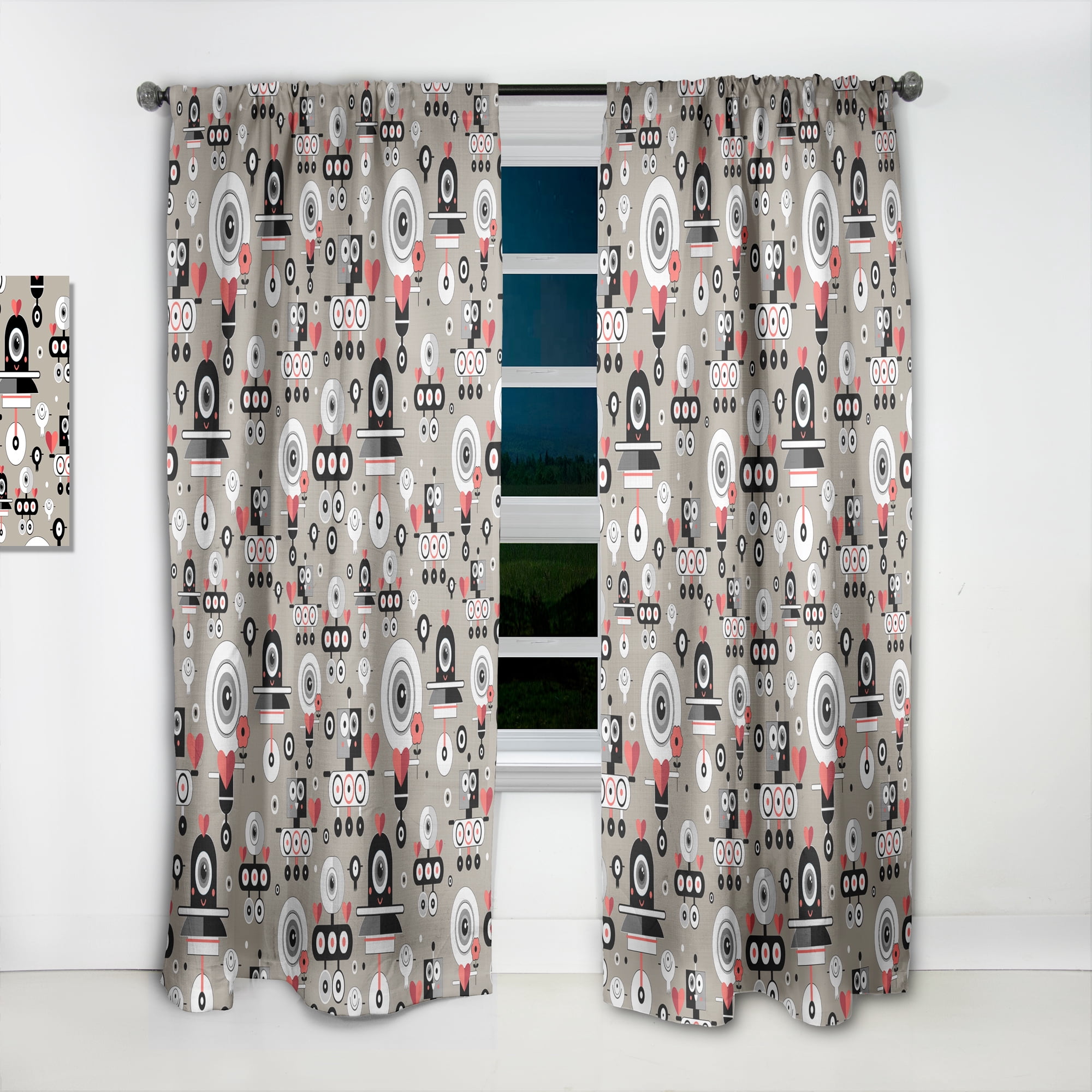 Designart 'Pattern Amusing Lovers Eye Robots' Modern & Contemporary Curtain Panel