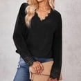 thumbnail image 2 of Mujeres Tops Camisas Blusas Elegantes Casuales Camisas de manga larga Jersey de moda Cuello en V Encaje Soild Odeerbi ODB-5, 2 of 9