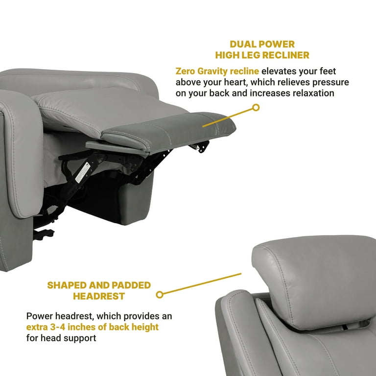 Rosalyn Zero Gravity Power Recliner in Silver and Gray Leather