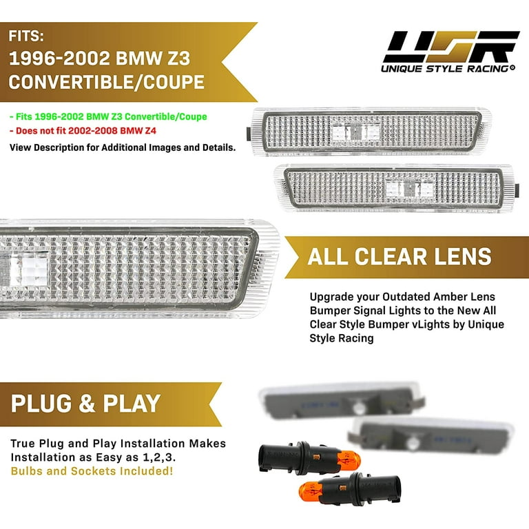 USR Z3 Side Marker Lights - Euro Style Clear Lens Front Bumper