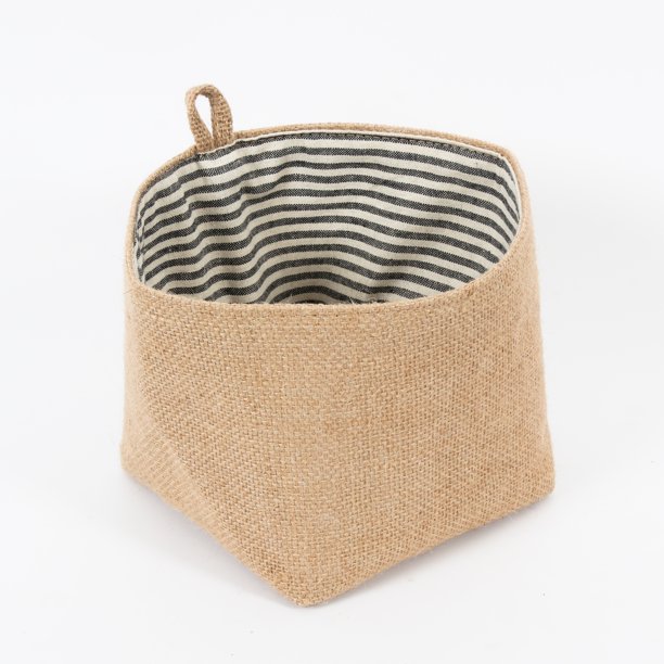 Woven Jute Basket, Small Storage with Loop Handle for Hanging, Interior