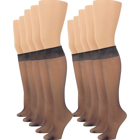 No nonsense Women's Sheer Knee Highs with Comfort Top 10 Pair Pack, Off Black, One Size