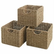 Hand-Woven Wicker Cube Storage Bins with Handle for Organizing Closet Shelves, Bathroom, Kitchen, or Children's Room