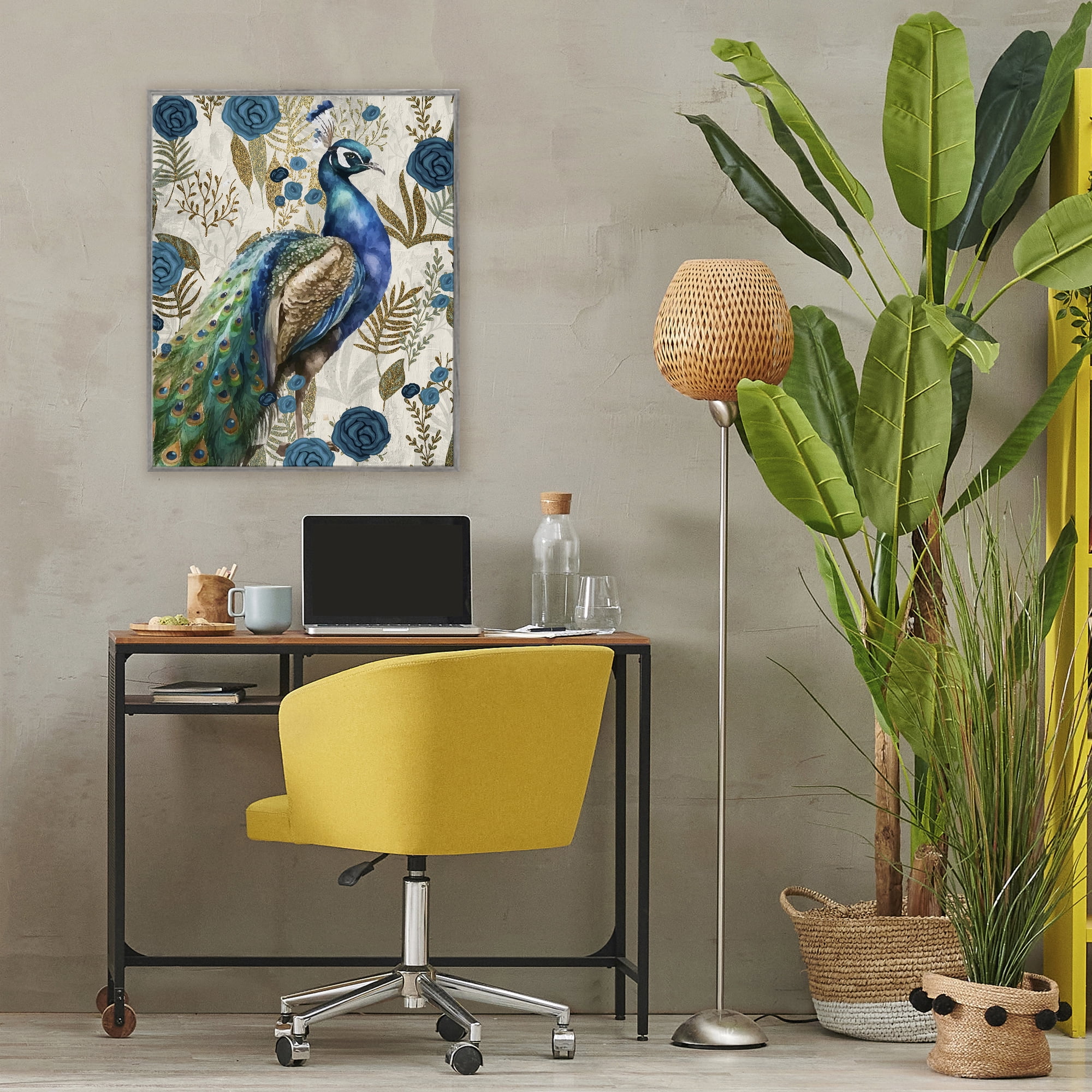 Stupell Industries Peacock Pride Botanicals Gray Framed Giclee Art, design by Kim Allen