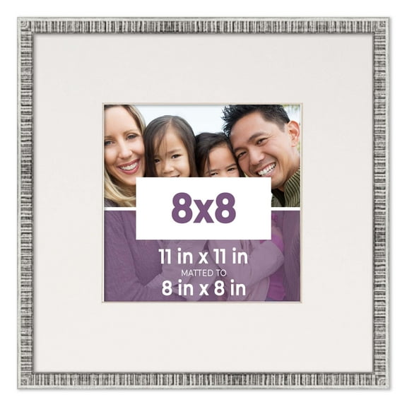 8x8 Frame Silver With White Picture Mat For 8x8 Photo - Silver 11x11 Frame To Display Print or