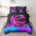 thumbnail image 2 of jejeloiu Baseball Game Lover 7pcs Bedding Comforter Set,Neon Pink Black Queen Bedding Sets For Boys Girls Reversible, 2 of 8