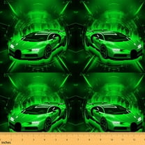 Castle Fairy Green Race Car Fabric by the Yard 10 Yard,Extreme Sport Room Decor Fabric by the Yard,Neon Lights Sewing Fabric,Microfiber Boys Bedroom Decor
