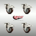 thumbnail image 2 of 3 Inch 316SS Maroon Polyurethane Swivel Top Plate Caster Set Total Lock Brake, 2 of 2